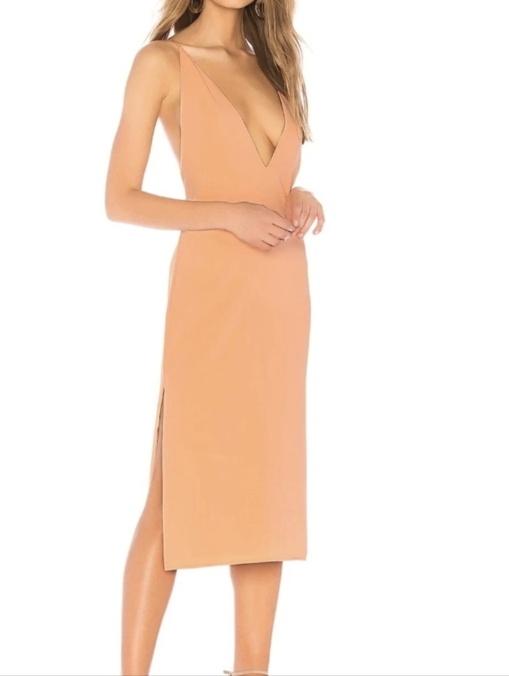 Nwt LOVERS + FRIENDS REVOLVE BOHO Sleeveless V-Neck Midi Dress Peach Wedding Y2k - Picture 4 of 15